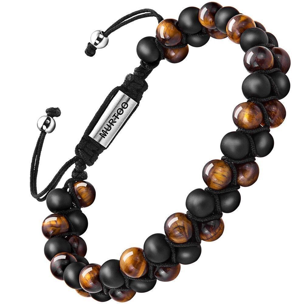 Tiger Eye, Mate Onyx & Lava Rock 6mm Adjustable Bead Bracelet